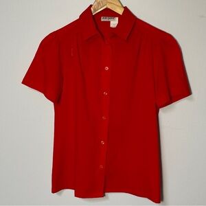 Vintage Judy Bond Red Puff‎ Sleeve Button Up Shirt Women’s Size 8